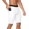 Shorts masculino profissional academia fitness com bolsos perna longa esportes corrida treinamento absorção secagem rápida elástico apertado