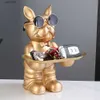 Objetos decorativos Estatuetas Patung anjing Resin ruangan celengan nampan penyimpanan dekoratif Bulldog Perancis patung hewan untuk dekorasi meja rumah T230710