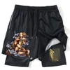 Herrshorts 2 In1 Performance Shorts till gym Fitness Attack on Titan Eren Print Anime Shorts Herr Dam Sommar Mesh Snabbtorka Sportshorts 230710