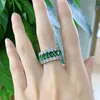 Cluster Rings Eternity Full Emerald Diamond Ring Real 925 Sterling Silver Party Bröllopsband För Kvinnor Män Förlovning Smycken