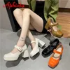 Aphixta 2023 New Platform Square Toe Pumps Damskor 7cm Chunky Heels Orange Anti-drop Pimp Buckle Pumps Plus Big Size 35-45 L230704