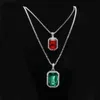 Collane con ciondolo 2 pezzi Set di collana di rubini Argento placcato in oro Iced Out Quadrato Rosso Rubino Bling Collana con ciondolo di strass Collana di gioielli Hip Hop Catena x0711 x0711