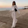 Women's Two Piece Pants Fashion Suit Solid Color Sag Loose Silky Pleated Casual Two-piece Long Sleeve Clothing