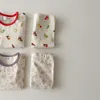 Pyjamas 2023 Korea Vår Höst Småbarn Flicka Sovkläder Tryckt Blommor Tecknad Stretch Byxa Kostym Pullover Mjuk skjorta Spädbarn 230711