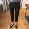 Men's Pants 2021 Summer Casual Pants Men's Slim Fit Business Dress Pants Crown Embroidery Office Social Street Clothing Ankle Length Trousers Grey Z230713