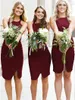 2023 Maroon Short Bridesmaid Dress Cheap Knee-Length Sheath Wedding Guest Gown Forma Party Maid Of Honor Dresses