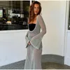 Lässige Kleider Sexy aushöhlen gestricktes Maxikleid Frauen Mode durchschauen rückenfreie lange Vestidos Sommer schicke weibliche Strandparty