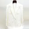 Женские костюмы высочайшего качества 2023 модельерная куртка стереоскопические цветы аппликации с двойной грудью длинные пиджаки Pink S-4xl
