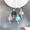 Pendentif Colliers Quartz Rose Naturel Labradorite Pendum Pour Radiesthésie Divination Perles Rondes Pierre Cristal Cone Pendentifs Pendos Jewel Dh7Ud