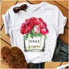 Kvinnors t-shirt kvinnor t-shirt kvinnor kläder tryck blomma per flaska söt kort ärm t-shirt tryckt skjorta t kvinnlig topp casual woman tee x0527 dr dhrl4