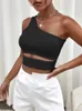 Women's Tanks Solid One Shoulder Ribbed Knit Tank Top For Women Summer Black Sexy Y2K Clothes Street Style Goth Cut Out Crop Streetwear