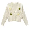 Cardigan lavorato a maglia con scollo a V verde fresco autunno lavorato a maglia da donna 2023 Cappotto a maniche lunghe con maglione a fiori collage ins