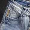 Jeans för män Mode Streetwear Herr Retro Ljusblå Elastisk Slim Fit Ripped Broderi Designer Vintage Casual Jeansbyxor