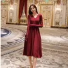 Robes décontractées Vintage une pièce coréenne robe plissée à manches longues mince femme pull élégant tricoté Midi fête automne P670