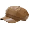 Berets Fiddler Cap Men Sboy Hat PU Leather Visors Mens Beret Solid Color Great Gatsby Hats For Women Octagonal