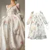 Casual Dresses Fairy-Lady Zipper Closure Gown Waist-closing First-Love Soft-White Chiffon Dress Floral Pattern For Lady Girl 517D