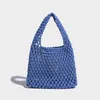 Kvällsväskor VIELINE Dam franska vävda shoppinghandväskor Hollow Net Bag One Shoulder Bomullsrep Armband Tote Beach 230711