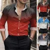 Men's T Shirts Mens Fashion Casual Gradient Digital 3D Printed Lapel Button Down Shirt Top Men Pajama Short Sleeve