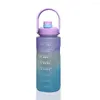 Garrafas de água 1800ml garrafa de grande capacidade com tampa rebatível lembrete de escala de tempo fosco copo à prova de vazamento para esportes ao ar livre fitness