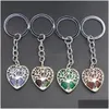 Key Rings Natural Stone Heart Shaped Original Keychain Tree Of Life Lucky Ring Car Decor Bag Keyring Reiki Fashion Accessories Drop Dhpfe