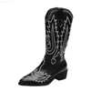 Stövlar Dam Mid Calf Western Boots Cowboy spetsad tå Knähöga Pull on Boots Dam 2022 Mode Läderbroderi Botas Mujer 35-43 L230712