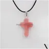 Pendant Necklaces Fashion Opal Turquoise Natural Stone Druzy Cross Jewelry With Leather Chain Necklace Drop Delivery Pendants Dhx6S