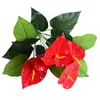 Fleurs décoratives en gros de 18 têtes de palmier rouge ameublement El décorations plantes artificielles simulées Anthurium vert