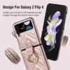 Bolso de diseñador de moda Rhombus Ring Holder Hook PU Funda de cuero para Samsung Galaxy Z Flip 4 5 Zflip 3 Funda a prueba de golpes Coque