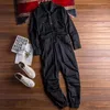 Heren Broek Jumpsuit Lange Mouwen Revers Beam Voeten Katoen Overalls Hip Hop Streetwear Losse Cargo Groen Zwart Vracht Broek 230711