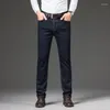 Męskie jeansy proste, jesienne, biznesowe, luźne spodnie ze średnim stanem dla młodych, rozciągliwych