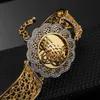 Zincir Müslüman İslam Düğün Hediyesi Orta Doğu Takı Bilezik Arap Arap Vintage Altın Çiçek İnce Kristal Geniş Kollu 230710