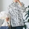 Vrouwen Blouses Japanse Elegante Bloemenprint Blusas Mujer Lace Up Boog Shirts Bubble Lange Mouwen Camisas Herfst 2023 Shirt Tops