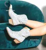 Buty BONJOMARISA haftowane zachodnie buty dla kobiet botki kowbojskie kowbojki kwiat wydruku Fashiin Chunke obcas buty wsuwane 230711