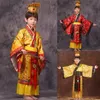 Dziecko chińskie tradycyjne hanfu sukienka mężczyźni chłopcy cesarz król etap czerwona odzież kostiumy dla dzieci strój tang dzieci szata kapelusz zestawy253L