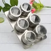 Storage Bottles Jars 6pcs/set Magnetic Spice Tin Jar with Rack Stainless Steel Spice Sauce Storage Container Clear Lid Jars Kitchen Condiment 230710