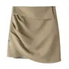 Kjolar Dabuwawa Turned High Waist Kjol A-Line Irregular Mini Short Khaki Enkel Chic Sommar Kvinnlig Trend DM1BSK014