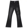 Женские джинсы лето черные ретро -микрофоры повседневные ремешки с высокой талией с широкими брюками.