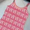 Casual Designer Knitted Pink Halter Jumper Skirt Sexy Alphabet Fashion Print Design Slim Fit Shopping Party Dress