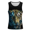 Linne herr Tiger Summer Top High Detail Zombie Porträtt Träning Man Grafik Trendiga Ärmlösa västar Plus Size