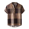 Chemises décontractées pour hommes Plaid Prin S Stripe Stand Button Short CasualMen's Fashion Sleeve Shirt Men Design Tee Cool For