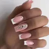 False Nails Arrival Rhinestone Short Fake French Pink Diamond Press On