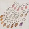 Sleutelhangers Natuurlijke Erts Ketting Ring Gem Quartz Citrien Amethist Irregar Steen Sleutelhanger Keychian Diy Sieraden Maken Accessorie Drop Delive Dhsko