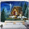 Tapestries Christmas Village Wooden House Tapestry Ice And Snow Style Wall Hanging Merry Christmas Tapestry For Home Deco Christmas Gift R230710