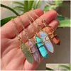 Pendentif Colliers Sier Couleur Or Reiki Guérison Pierre Naturelle Fil Wrap Hexagonal Améthystes Quartz Cristal Rose Chakra Pendum Drop D Dhq65