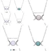 Pendant Necklaces Fahsion Sier Plated Natural Stone Necklace Sun Moon Opal Turquoise Pink Crystal Drop Delivery Jewelry Pendants Dhhif