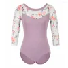 Vêtements de scène Ballet justaucorps adulte danse pour les femmes gymnastique Lng manches ballerine Dancewear Floral maille body