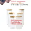 CA USA STOCKED 16 oz tasses en verre de sublimation Jar Soda boisson tasse de paille avec couvercle en bambou en gros