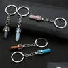 Key Rings Natural Stone Ring Healing Hexagonal Pointed Reiki Chakra Gem Crystal Pendant Keychain For Women Girls Drop Delivery Jewelr Dhdh5