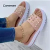 Hausschuhe Comemore Frauen 2023 Mode Komfortable Sommer Outdoor Sexy Goldene Keil Slipper Flache Schuhe Weiße Strand Sandalen