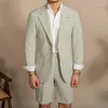 Men's Suits High Quality Grooms Suit Summer Men Tuxedo British Seersucker Korean Vintage Shorts 2-piece Set Trajes De Hombre